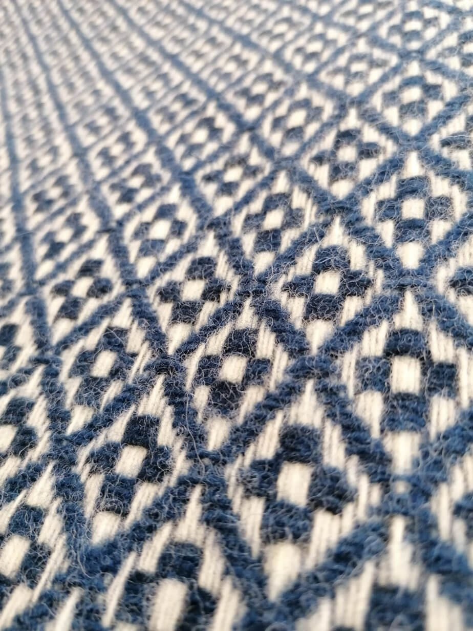 Pure wool blanket - dark blue flower pattern