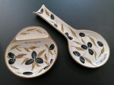 Ceramic Olive plate and Spoon Holder - olive pattern