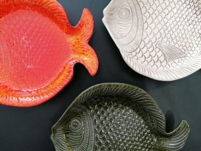 Ceramic Fish Plates - large size set with 3 colors