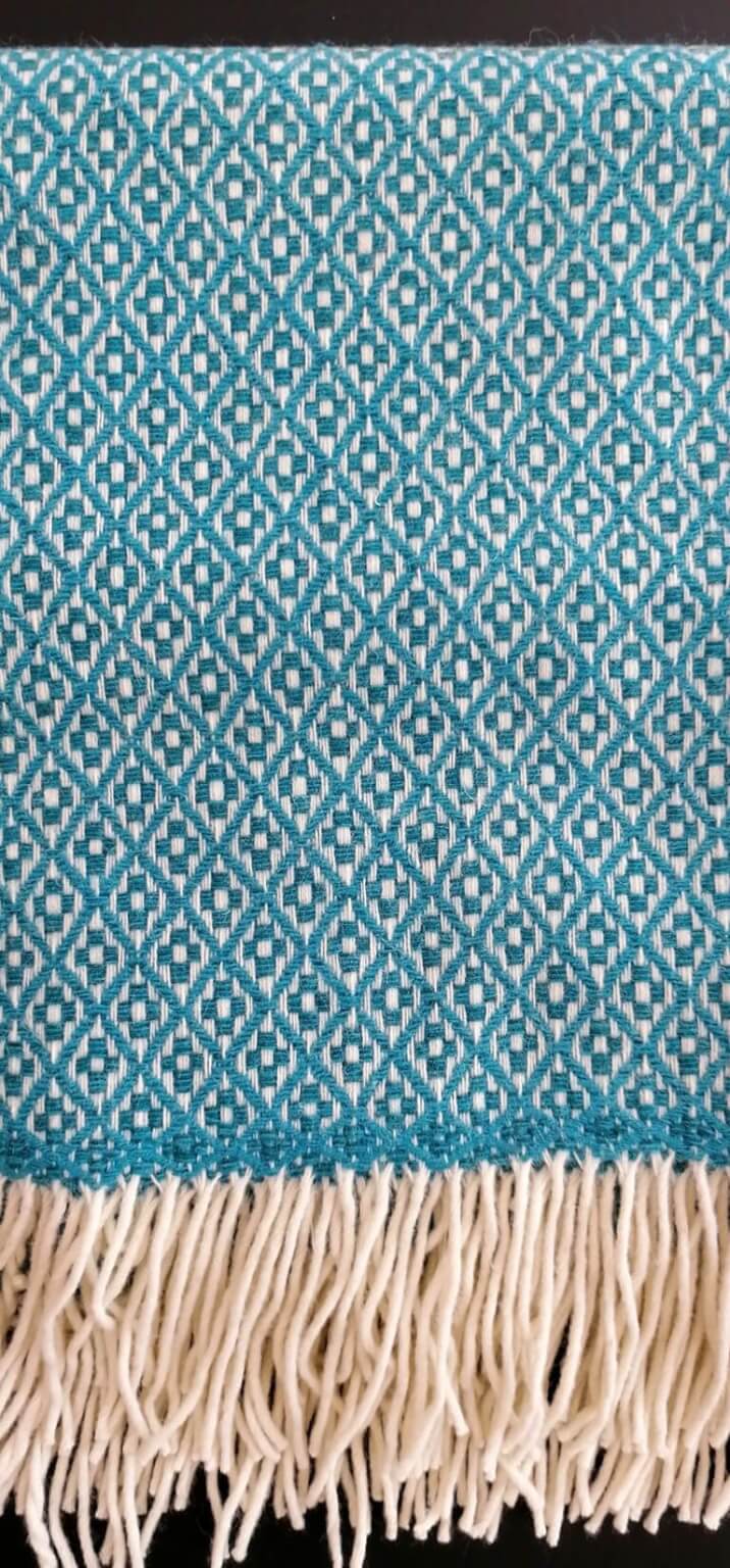 Pure wool blanket - turquoise flower pattern