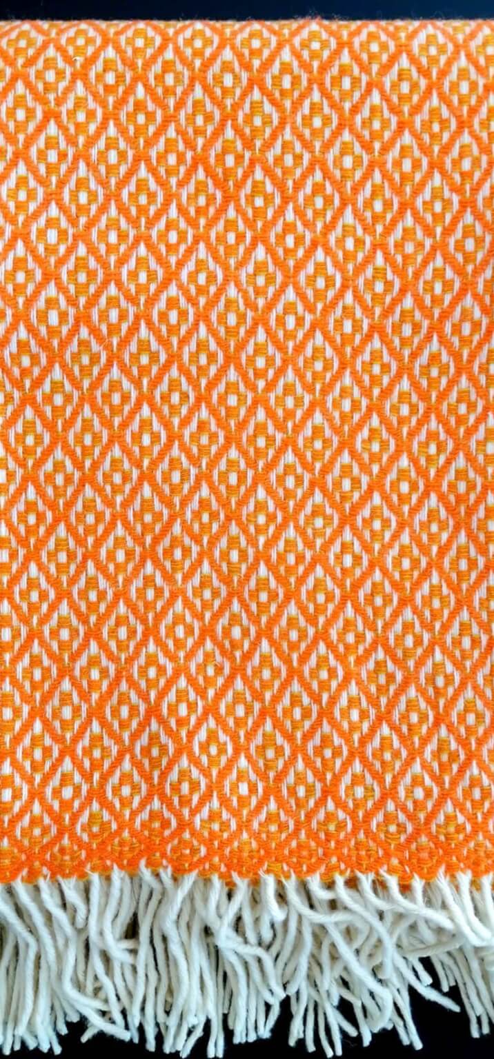 Pure wool blanket - orange flower pattern
