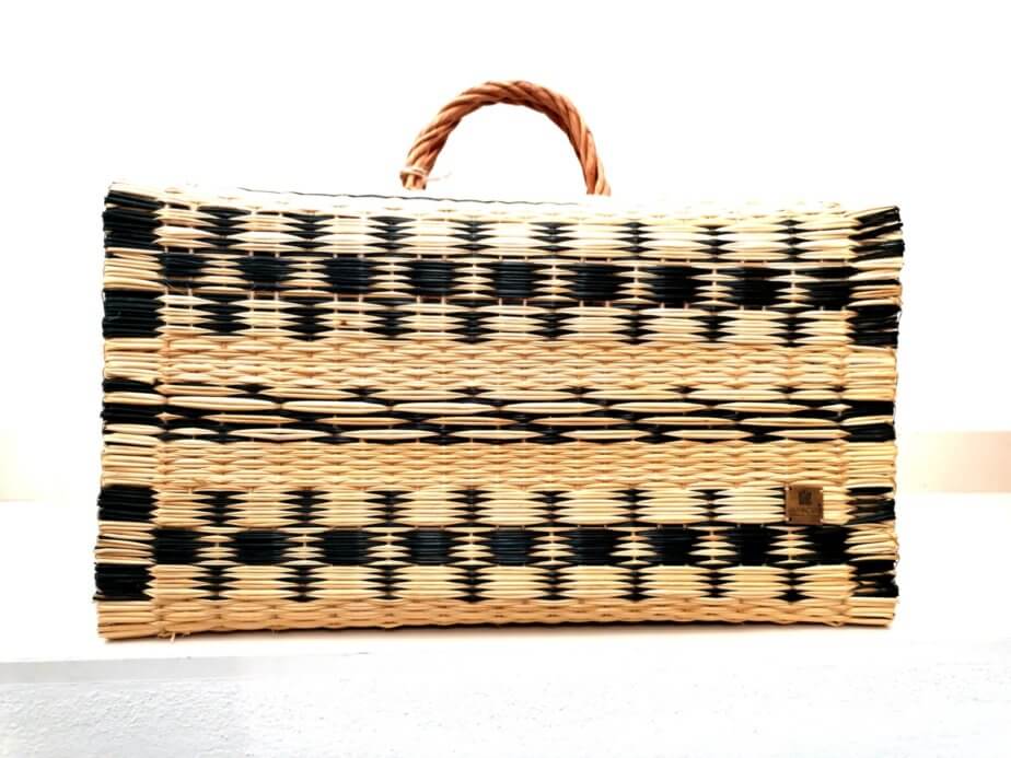 Reed Straw basket large handbag - black stripes