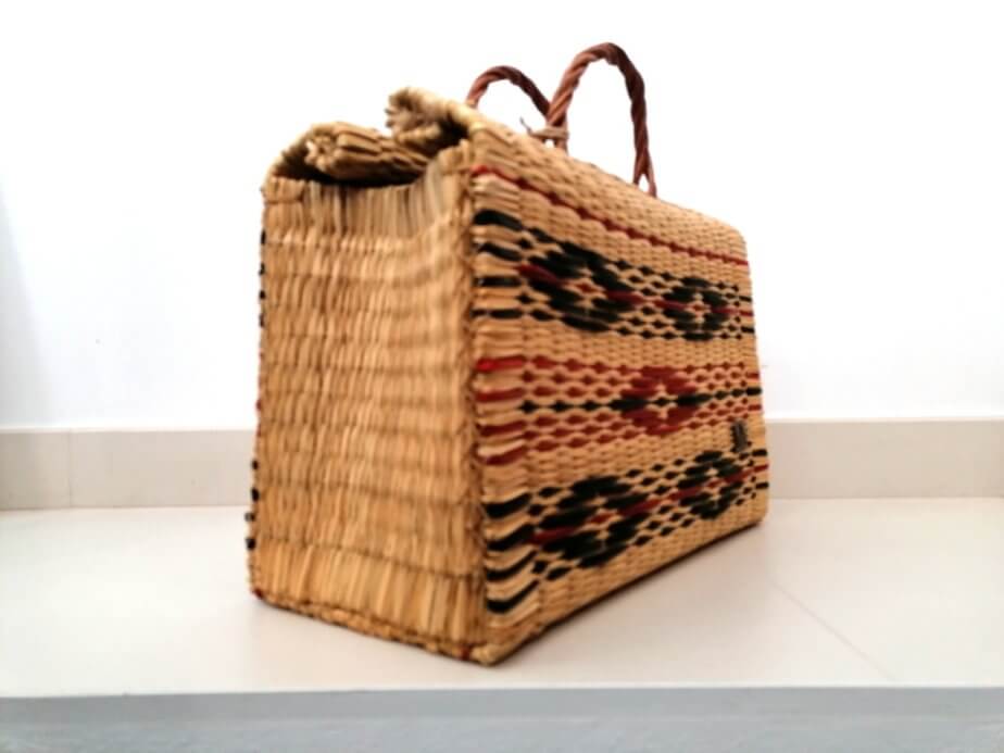 Traditional Reed Basket - diamonds pattern, black & red