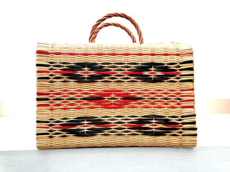 Traditional Reed Basket - diamonds pattern, black & red