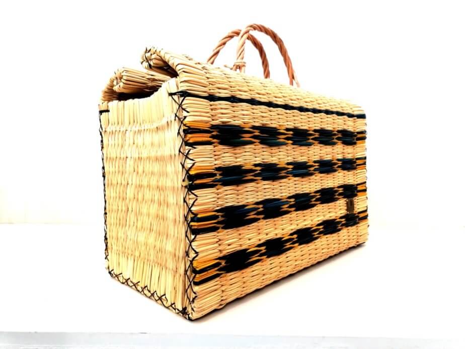 Traditional Portuguese reed basket - blue & yellow