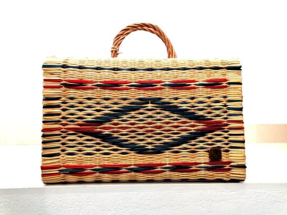 Traditional Reed Basket - diamond pattern, red & blue