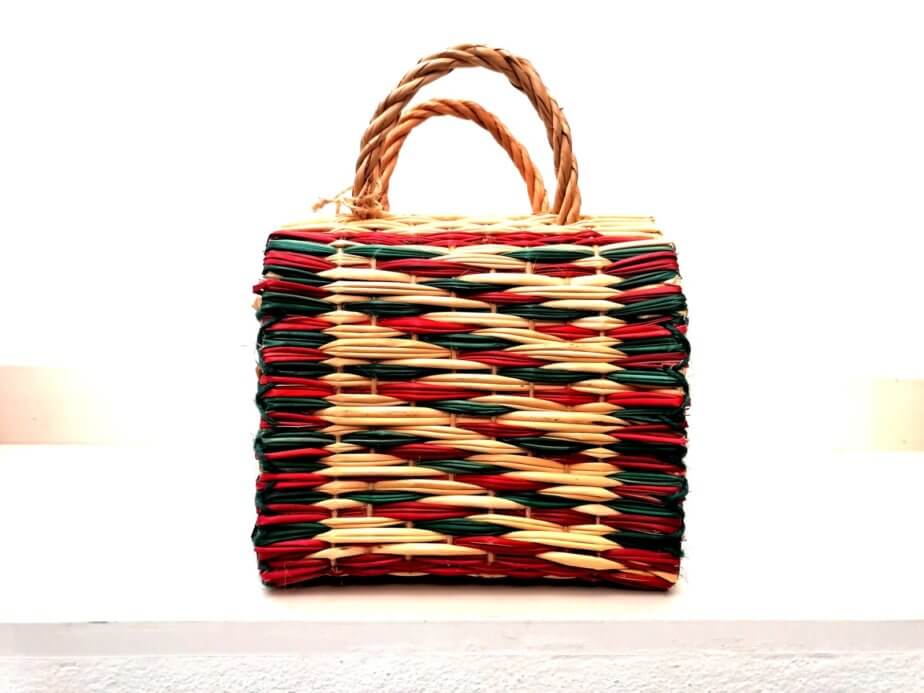 Reed Straw basket mini handbag - red & green